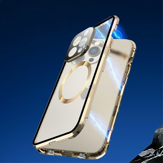 Magnetické puzdro Dual Glass MagSafe pre iPhone 15, zlaté