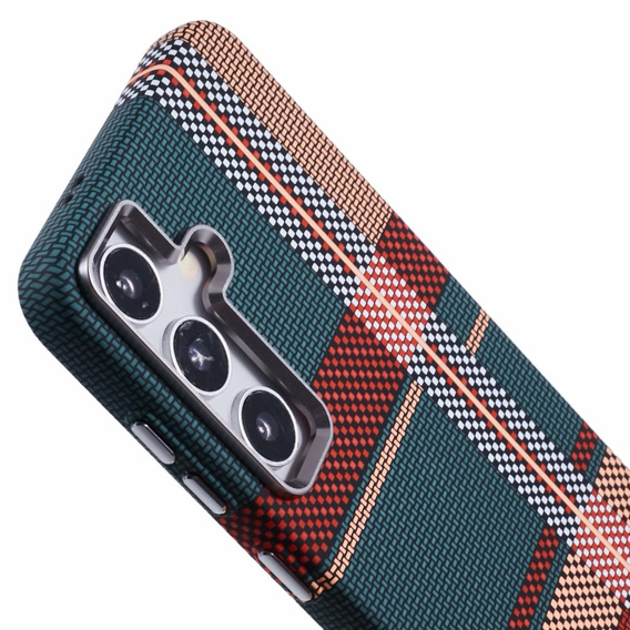 Puzdro pre Samsung Galaxy S25, Carbon Fiber MagSafe, červená / zelená