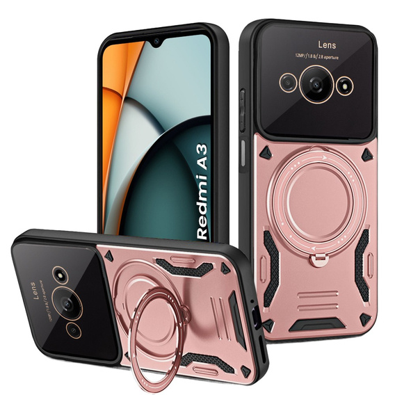Pancierované puzdro pre Xiaomi Redmi A3, Magnetic Ring, ružové