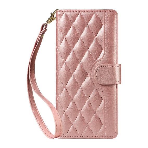Puzdro s chlopňou pre Xiaomi Redmi Note 14 Pro 5G / Xiaomi Redmi Note 14 Pro+ 5G / Xiaomi Poco X7 5G, Rhombus Crossbody Leather, ružové rose gold