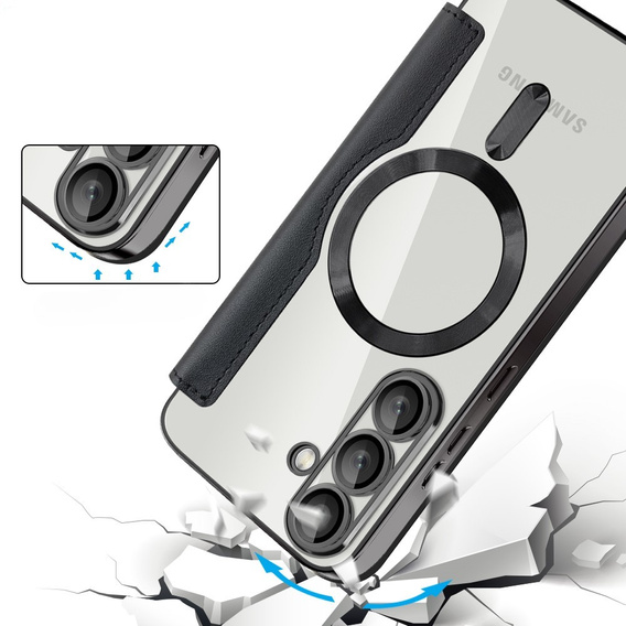 Klapkové puzdro pre Samsung Galaxy S25, RFID Rhombus Wallet MagSafe CamShield, čierne