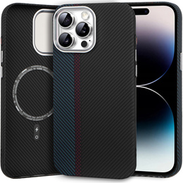 Puzdro pre iPhone 14 Pro Max, Carbon Fiber MagSafe, čierna / modrá