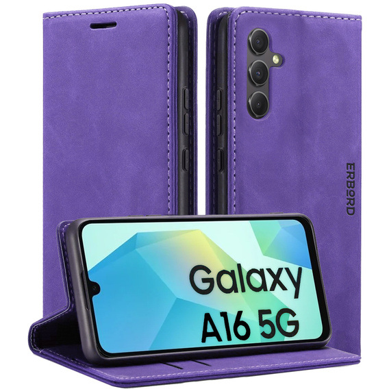 Puzdro pre Samsung Galaxy A16, ERBORD Vintage, peňaženka s chlopňou, fialové