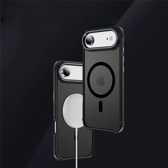 Matné puzdro pre iPhone Air, pancierované, pre MagSafe, dymové s čiernymi stranami