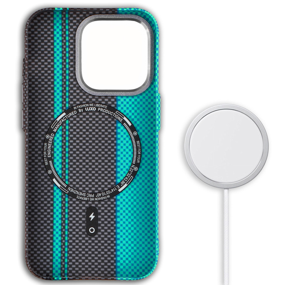 Puzdro pre iPhone 14 Pro, Carbon Fiber MagSafe, čierna / modrá