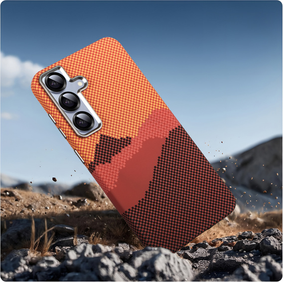 Puzdro pre Samsung Galaxy S25+ Plus, Carbon Fiber MagSafe, oranžové