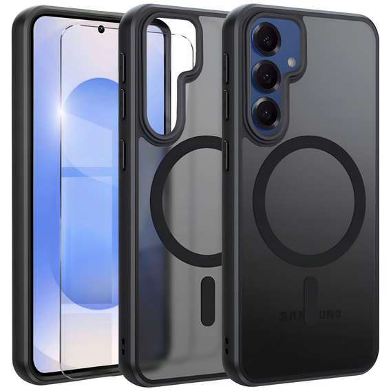Puzdro pre Samsung Galaxy S25+ Plus / S24+ Plus, pre MagSafe, ERBORD Matt Case, čierny + sklo na displej