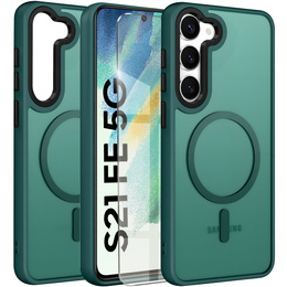 Puzdro pre Samsung Galaxy S21 FE, pre MagSafe, ERBORD Matt Case, zelený + sklo na displej