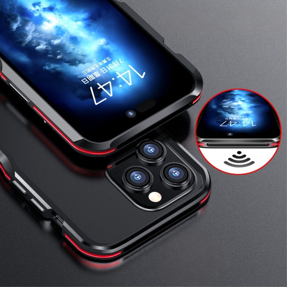 Puzdro LUPHIE pre iPhone 15 Pro Max, Armor Bumper, čierna / červená