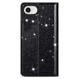 Flipové puzdro na iPhone 16E, Card Slot Glittery, čierne