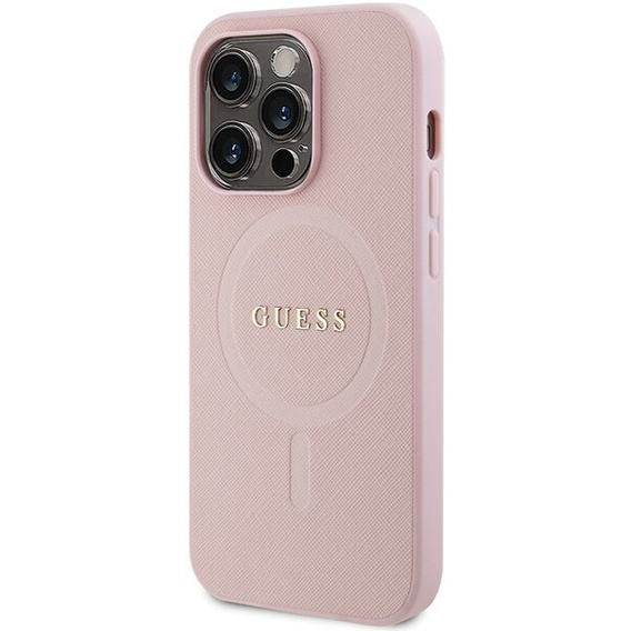 GUESS Obal na mobil pre iPhone 14 Pro, Saffiano MagSafe, ružové