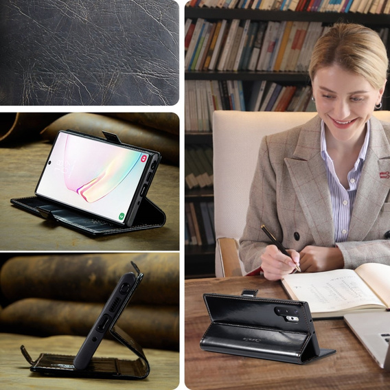 CASEME flipové puzdro pre Samsung Galaxy Note 10 Plus, Waxy Textured, čierne