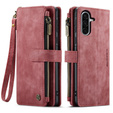 CASEME puzdro pre Samsung Galaxy A56 5G, Leather Wallet Cash and Card Slots, s remienkom, červené