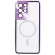 Magnetické puzdro Dual Glass MagSafe pre Samsung Galaxy S21 Ultra, fialové