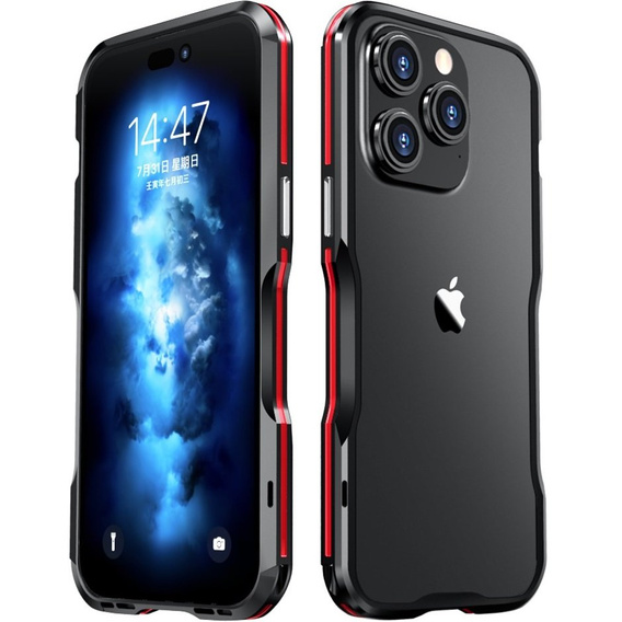 Puzdro LUPHIE pre iPhone 14 Pro, Armor Bumper, čierna / červená
