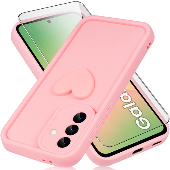 Puzdro pre Samsung Galaxy A56 5G, Silicone Heart, ružové + tvrdené sklo 9H