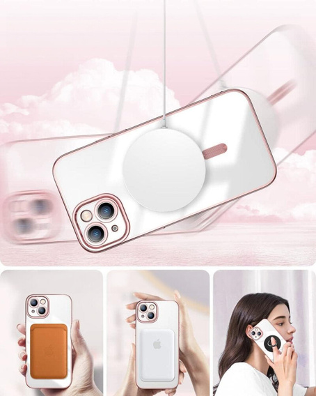 Puzdro pre iPhone 15, Electro MagSafe, ružové + sklo na displej