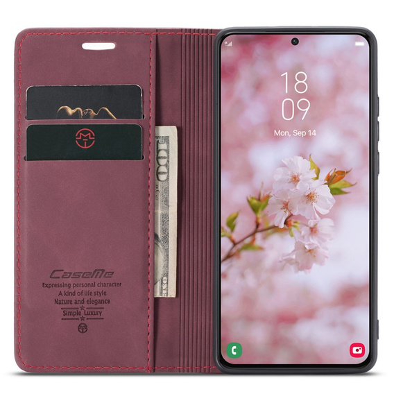 CASEME puzdro pre Samsung Galaxy S22+ Plus 5G, Leather Wallet Case, červené
