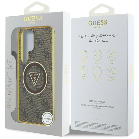 GUESS Magnetic IML Metal Glitter 4G Circle Triangle puzdro pre Samsung Galaxy S25 Ultra