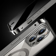 Puzdro pre iPhone 15 Pro, Privacy Dual Glass, pre MagSafe, strieborné