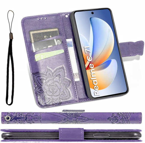 Klapkové puzdro pre Realme C71, Butterfly, fialové