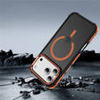Matné puzdro pre iPhone 17 Pro, pancierované, pre MagSafe, dymové s oranžovými stranami