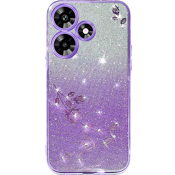 Puzdro pre Infinix Hot 30, Glitter Flower, fialové