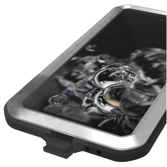 Love Mei Obal na mobil pre Samsung Galaxy S21 FE, armored with glass, strieborné
