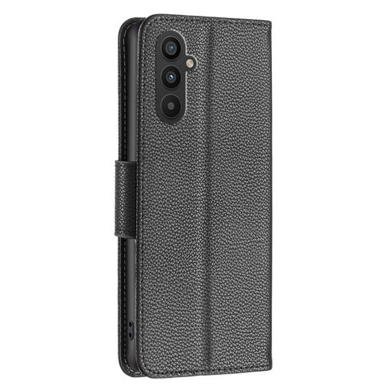 Klapkové puzdro pre Samsung Galaxy A25 5G, Wallet Litchi Leather, čierne + 9H sklo 