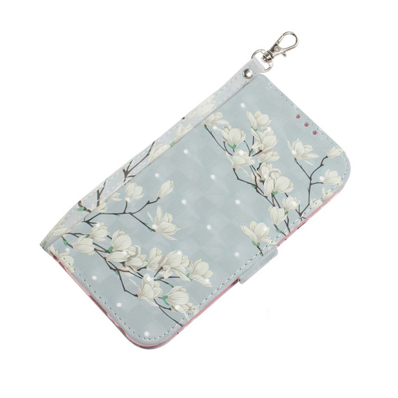 Klapkové puzdro pre Samsung Galaxy A14 4G/5G, Wallet, flowers magnolia, biele