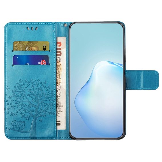 Klapkové puzdro pre Motorola Moto E22 / E22i, Wallet, tree i sowy, modré