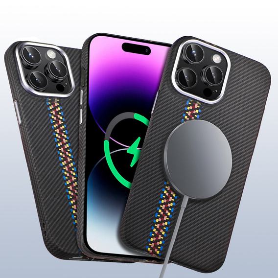 Puzdro pre iPhone 14 Pro, Carbon Fiber MagSafe, čierne