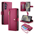 Klapkové puzdro pre Samsung Galaxy S25, Wallet Zipper Pocket, červené