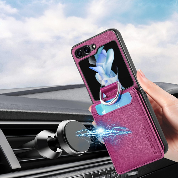 Puzdro pre Samsung Galaxy Z Flip7 FE / Z Flip6, Card Slot Ring Case, fialové