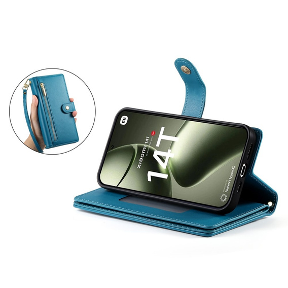 Klapkové puzdro pre Xiaomi 14T, Wallet Zipper Pocket, modré