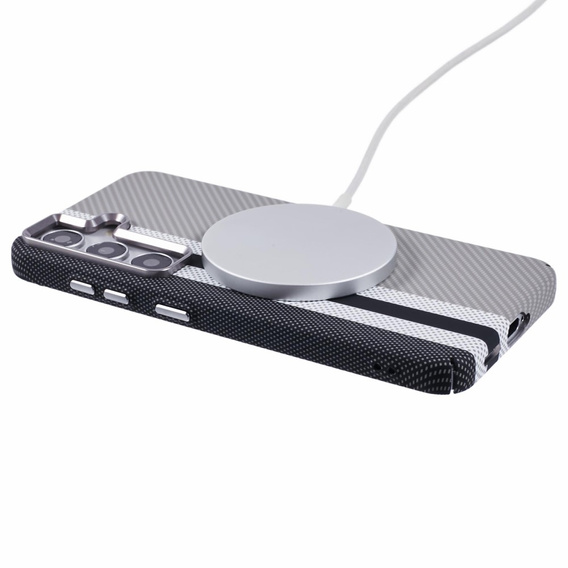 Puzdro pre Samsung Galaxy S25, Carbon Fiber MagSafe, sivé