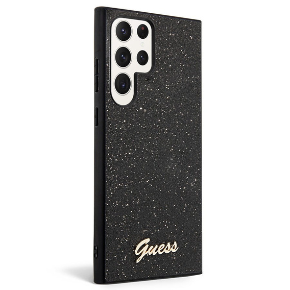 GUESS Obal na mobil pre Galaxy S24 Ultra, Glitter Script Hardcase, čierne