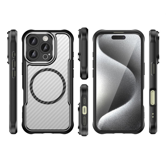 Puzdro pre iPhone 16 Pro, Fusion Hybrid Carbon, pre MagSafe, čierne