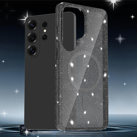 Třpytivé pouzdro, pro MagSafe pro Samsung Galaxy S26 Ultra, průhledné/černé