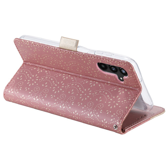 Klapkové puzdro pre Samsung Galaxy A55 5G, Wallet Pocket Zipper Lace, ružové