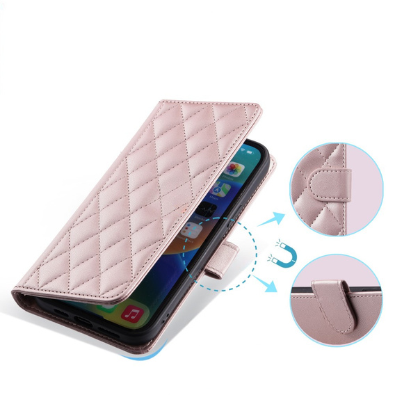 Puzdro s chlopňou pre Xiaomi Redmi Note 13 Pro 4G / Xiaomi Redmi Note 14S / Xiaomi Poco M6 Pro 4G, Rhombus Crossbody Leather, ružové rose gold