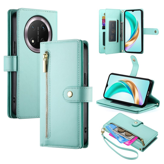 Klapkové puzdro pre Honor Magic 7 Lite, Wallet Zipper Pocket, mätové
