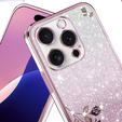 Puzdro pre iPhone 16 Pro Max, Glitter Flower, ružové rose gold