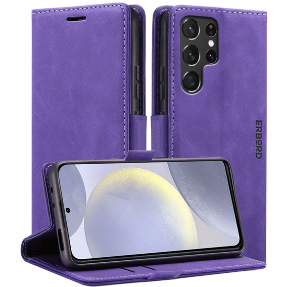 Puzdro pre Samsung Galaxy S24 Ultra, ERBORD Vintage, peňaženka s chlopňou, fialové