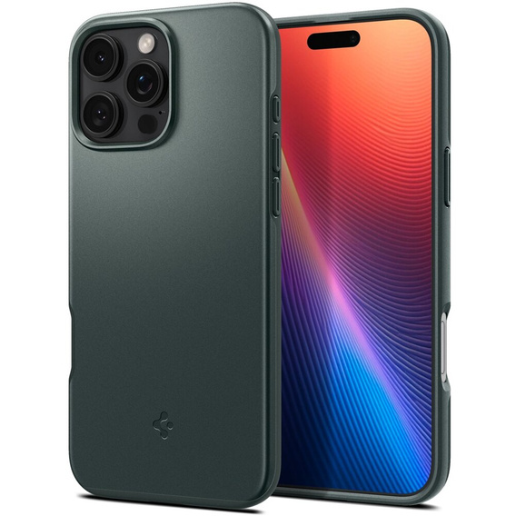 Puzdro Spigen pre iPhone 16 Pro, Thin Fit Mag, zelený + tvrdené sklo 9H