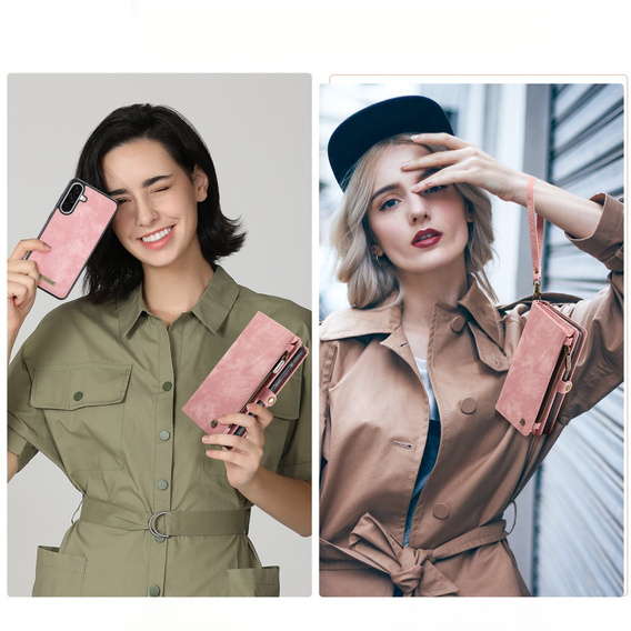 CASEME puzdro pre Samsung Galaxy A56 5G, Retro Leather Wallet, s remienkom, ružové