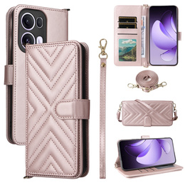 Puzdro s chlopňou pre Oppo Reno 13 Pro 5G, Crossbody Leather Wallet, ružové