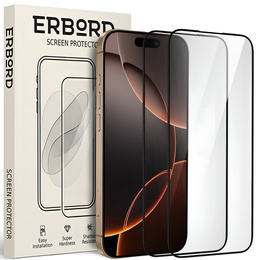 2x tvrdené sklo ERBORD 3D pre iPhone 16 Pro Max pre celý displej