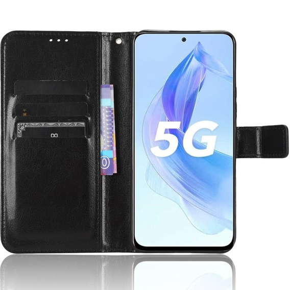 Klapkové puzdro pre Honor 90 Lite 5G, Crazy Horse Wallet, čierne