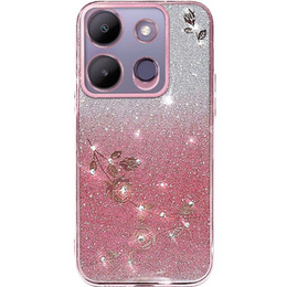 Puzdro pre Infinix Smart 7 4G, Glitter Flower, ružové rose gold